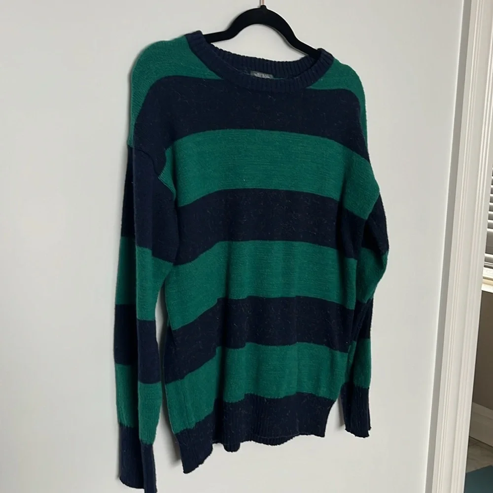 Target Wild Fable Navy & Green Striped Crewneck Sweater, worn once